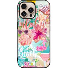 Coque iPhone 16 Pro Max - Silicone rigide noir Preppy Collage Aloha