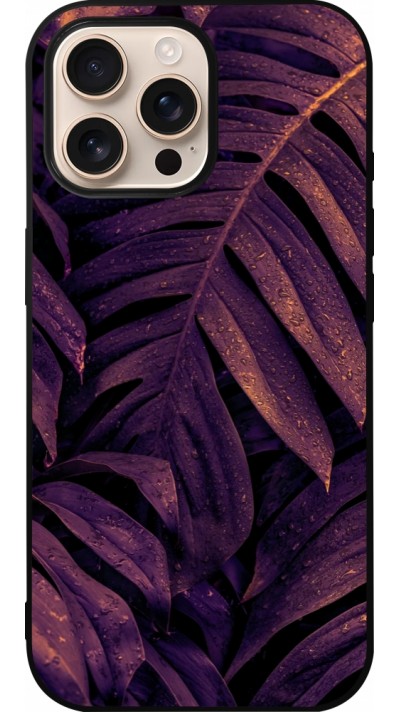 Coque iPhone 16 Pro Max - Silicone rigide noir Purple Light Leaves