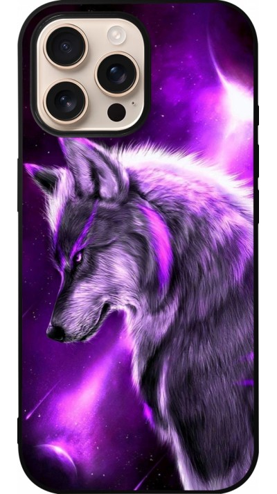 Coque iPhone 16 Pro Max - Silicone rigide noir Purple Sky Wolf