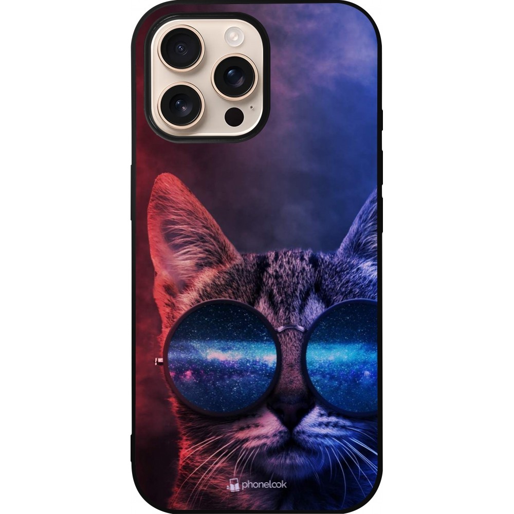 iPhone 16 Pro Max Case Hülle - Silikon schwarz Red Blue Cat Glasses