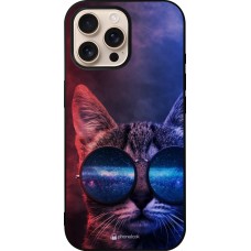 iPhone 16 Pro Max Case Hülle - Silikon schwarz Red Blue Cat Glasses
