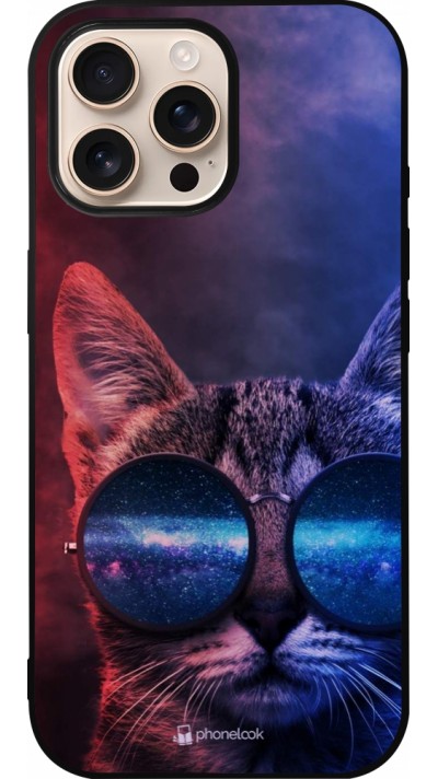 Coque iPhone 16 Pro Max - Silicone rigide noir Red Blue Cat Glasses