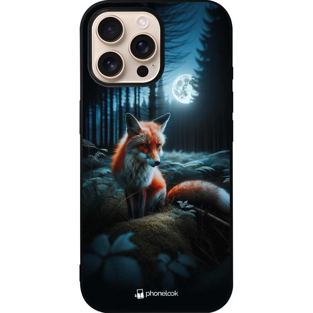Coque iPhone 16 Pro Max - Silicone rigide noir Renard lune forêt