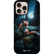 Coque iPhone 16 Pro Max - Silicone rigide noir Renard lune forêt