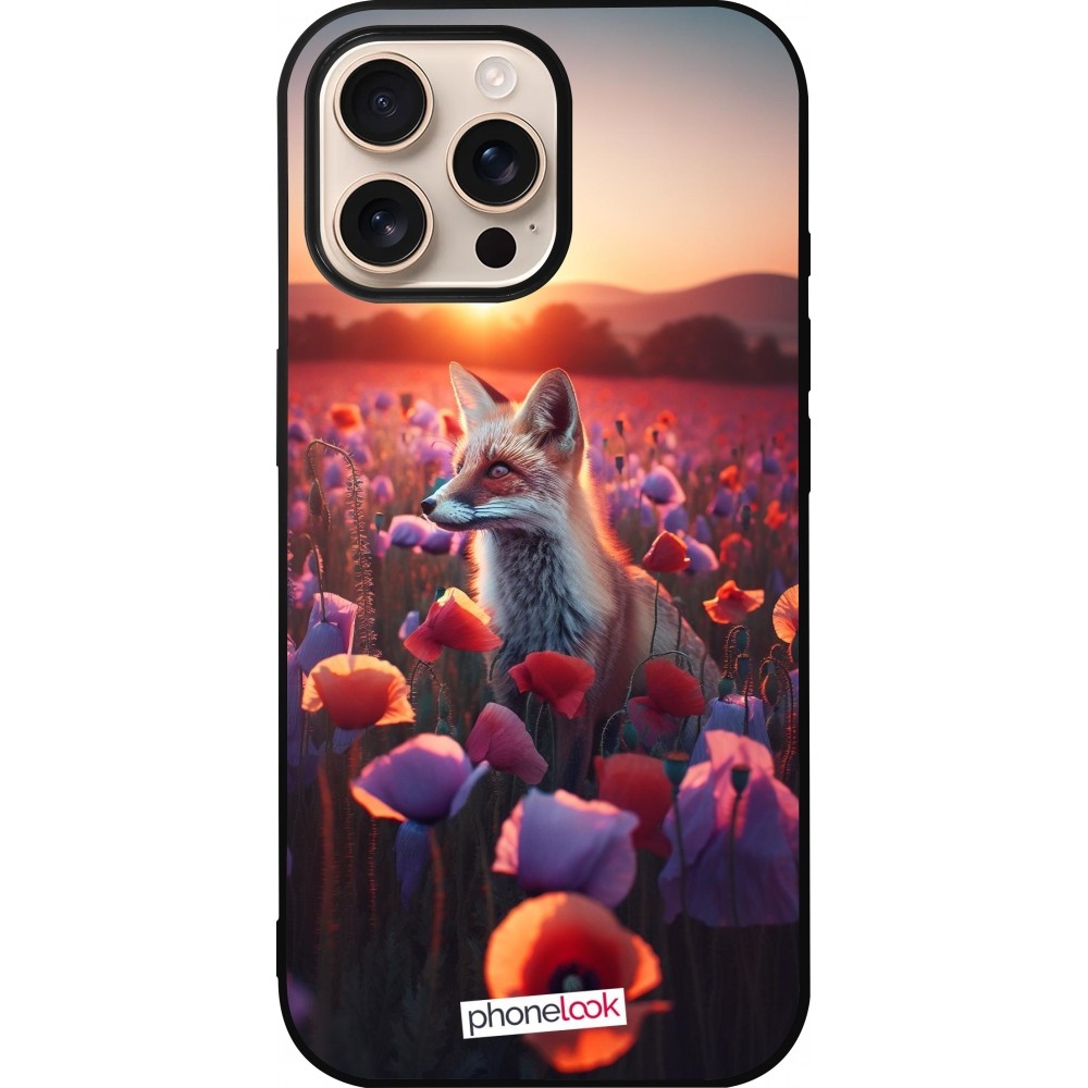 iPhone 16 Pro Max Case Hülle - Silikon schwarz Purpurroter Fuchs bei Dammerung