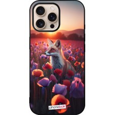 iPhone 16 Pro Max Case Hülle - Silikon schwarz Purpurroter Fuchs bei Dammerung