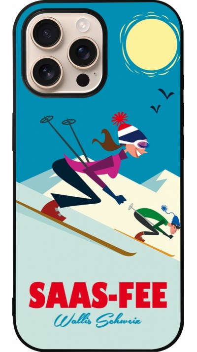 Coque iPhone 16 Pro Max - Silicone rigide noir Saas-Fee Ski Downhill