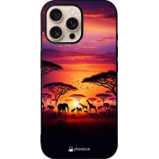 Coque iPhone 16 Pro Max - Silicone rigide noir Safari sunset wildlife