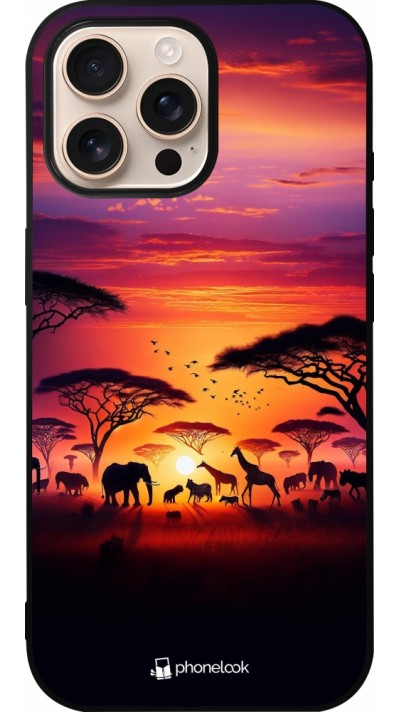 Coque iPhone 16 Pro Max - Silicone rigide noir Safari sunset wildlife