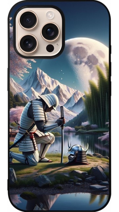 Coque iPhone 16 Pro Max - Silicone rigide noir Samurai Katana Lune