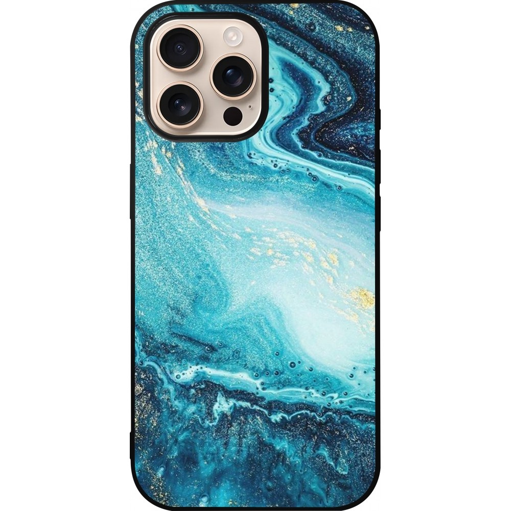 Coque iPhone 16 Pro Max - Silicone rigide noir Sea Foam Blue