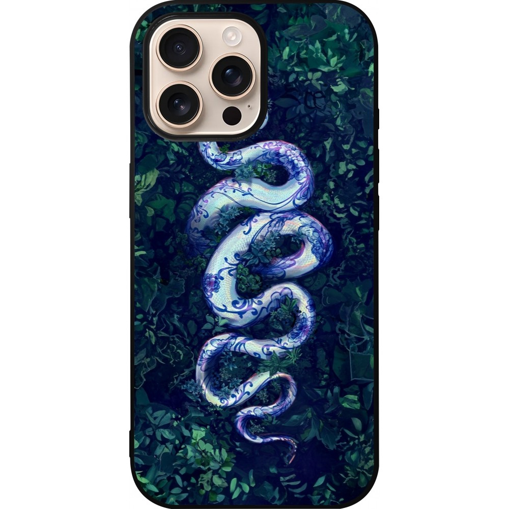 Coque iPhone 16 Pro Max - Silicone rigide noir Serpent Blue Anaconda