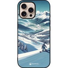 Coque iPhone 16 Pro Max - Silicone rigide noir Snowboarder Montagne