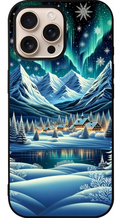 Coque iPhone 16 Pro Max - Silicone rigide noir Snowy Mountain Village Lake night