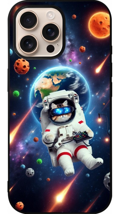 Coque iPhone 16 Pro Max - Silicone rigide noir VR SpaceCat Odyssey