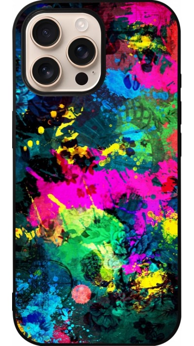Coque iPhone 16 Pro Max - Silicone rigide noir Splash paint