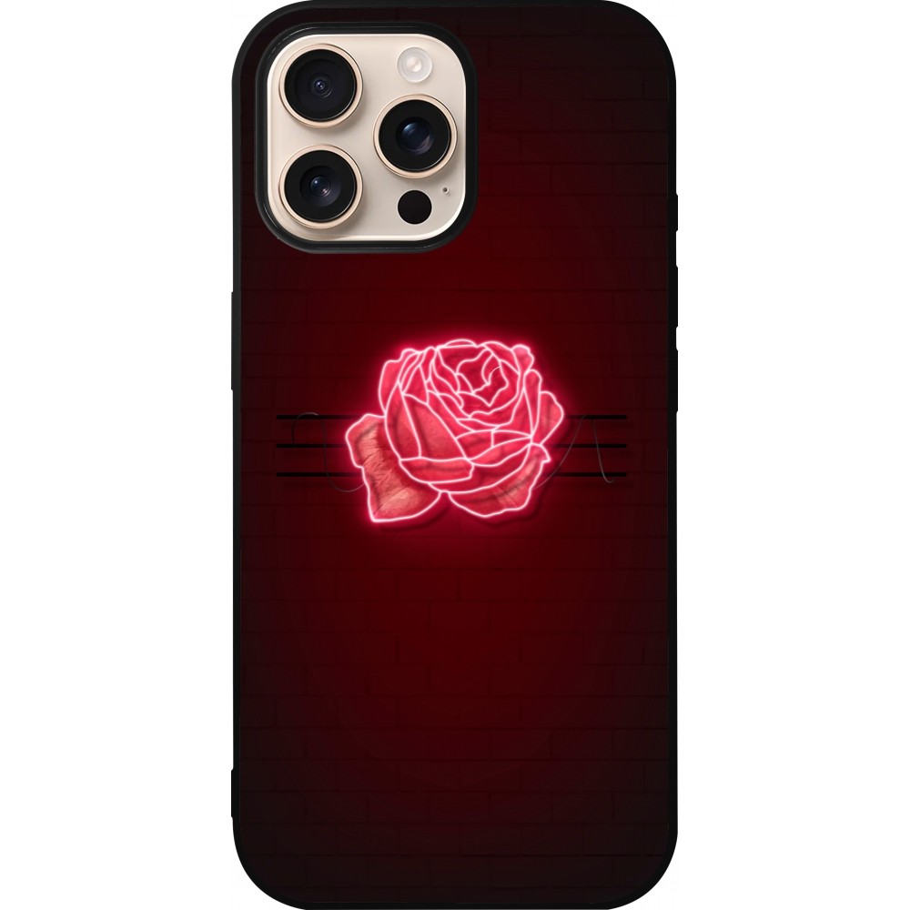 Coque iPhone 16 Pro Max - Silicone rigide noir Spring 23 neon rose
