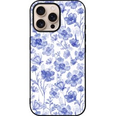 Coque iPhone 16 Pro Max - Silicone rigide noir Spring 23 watercolor blue flowers