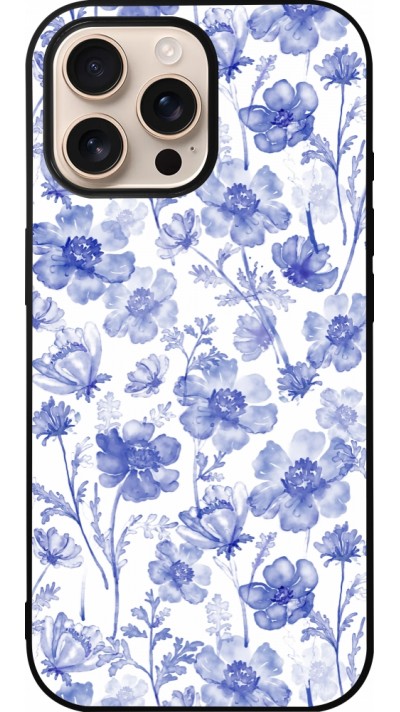 Coque iPhone 16 Pro Max - Silicone rigide noir Spring 23 watercolor blue flowers