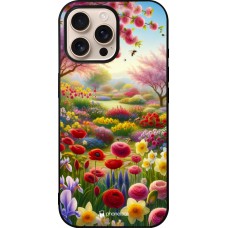 Coque iPhone 16 Pro Max - Silicone rigide noir Spring 25 Bouquet printemps