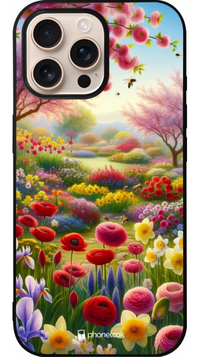Coque iPhone 16 Pro Max - Silicone rigide noir Spring 25 Bouquet printemps