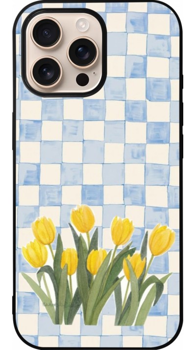 iPhone 16 Pro Max Case Hülle - Silikon schwarz Blue vichy tulips Spring 2026