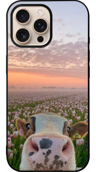 iPhone 16 Pro Max Case Hülle - Silikon schwarz Cow with tulips Spring 2026