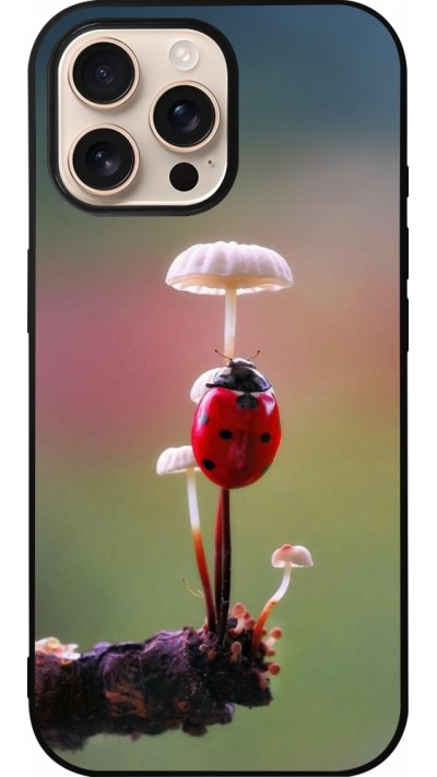 iPhone 16 Pro Max Case Hülle - Silikon schwarz Ladybird on a mushroom Spring 2026