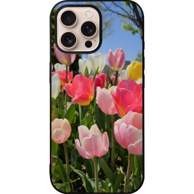 Coque iPhone 16 Pro Max - Silicone rigide noir Tulips Spring 2026