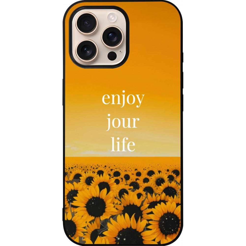 Coque iPhone 16 Pro Max - Silicone rigide noir Summer 2025 Enjoy your life