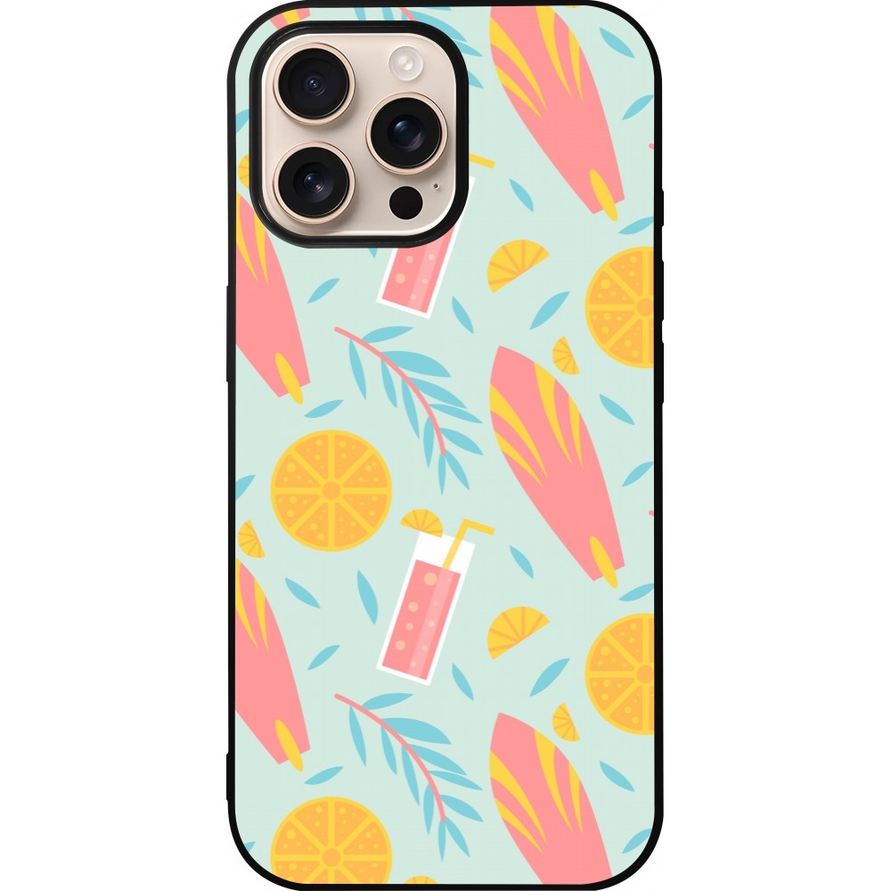 iPhone 16 Pro Max Case Hülle - Silikon schwarz Summer 2025 Pattern citron