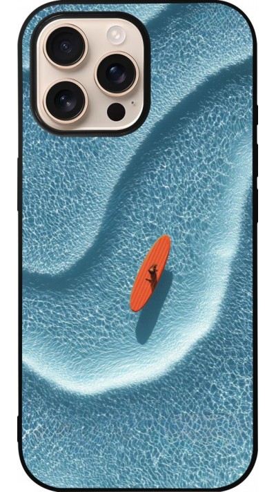 Coque iPhone 16 Pro Max - Silicone rigide noir Orange surf Summer 2026