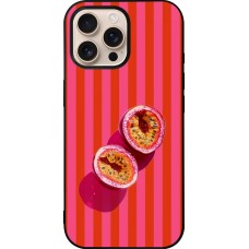 Coque iPhone 16 Pro Max - Silicone rigide noir Passion fruit Summer 2026