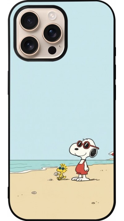 Coque iPhone 16 Pro Max - Silicone rigide noir Snoopy on the beach Summer 2026