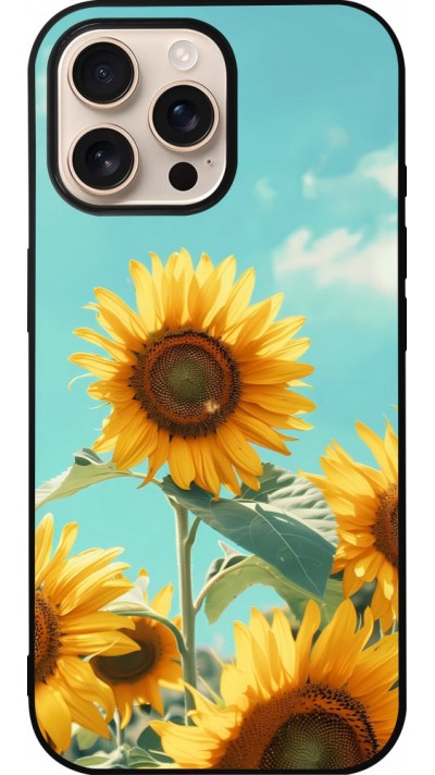 Coque iPhone 16 Pro Max - Silicone rigide noir Sunflowers Summer 2026