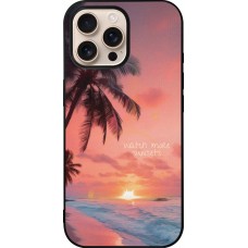 Coque iPhone 16 Pro Max - Silicone rigide noir Watch more sunsets Summer 2026