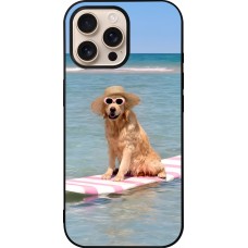 Coque iPhone 16 Pro Max - Silicone rigide noir Summer Dog on Paddle