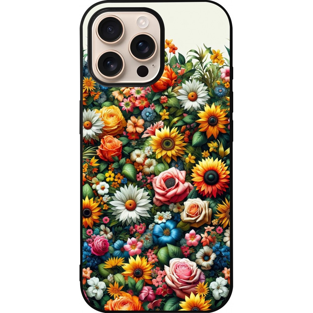 Coque iPhone 16 Pro Max - Silicone rigide noir Summer Floral Pattern