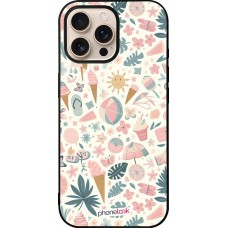 Coque iPhone 16 Pro Max - Silicone rigide noir Summer Pink Pattern