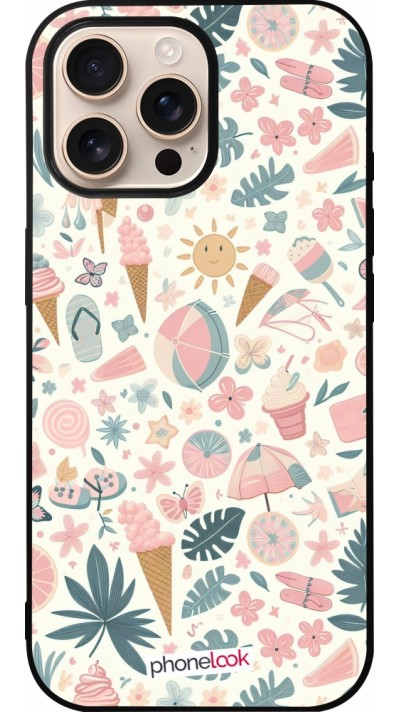Coque iPhone 16 Pro Max - Silicone rigide noir Summer Pink Pattern