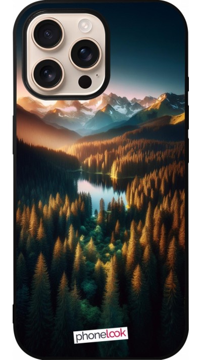 Coque iPhone 16 Pro Max - Silicone rigide noir Sunset Forest Lake