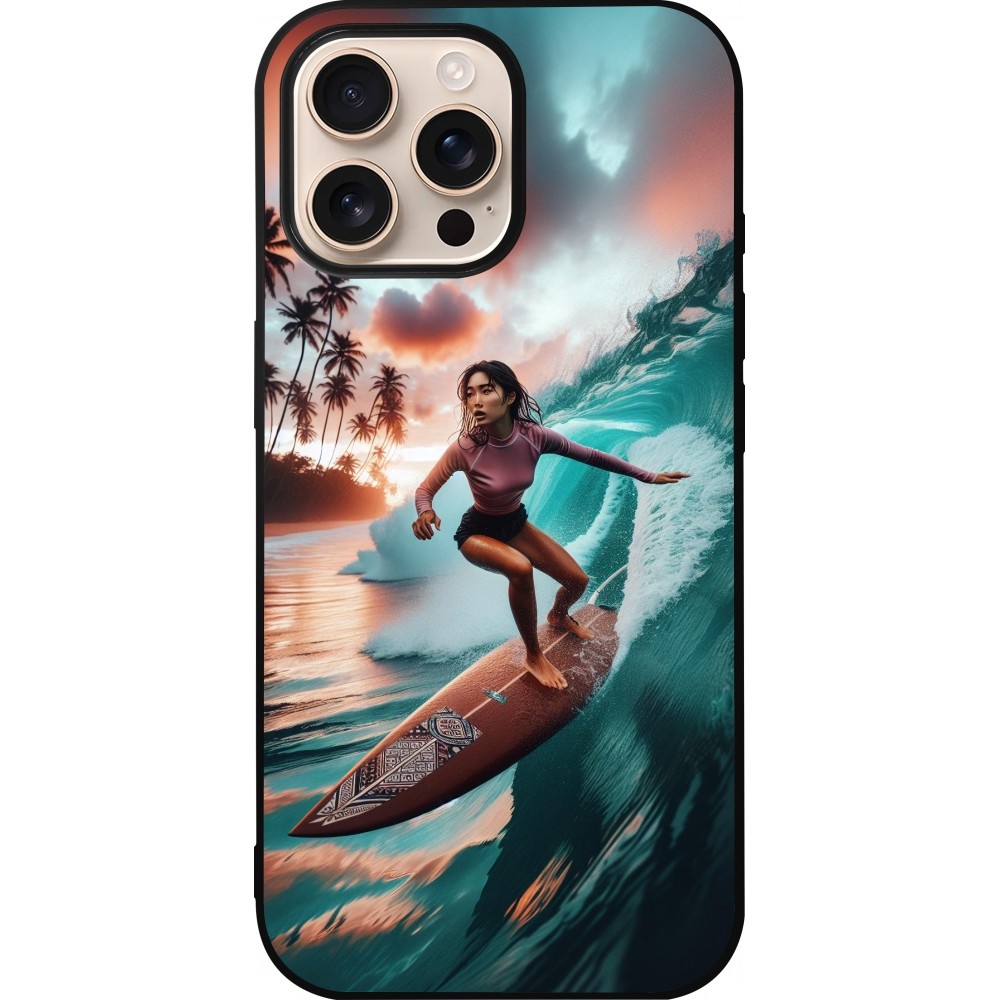 iPhone 16 Pro Max Case Hülle - Silikon schwarz Surferin aus Bali