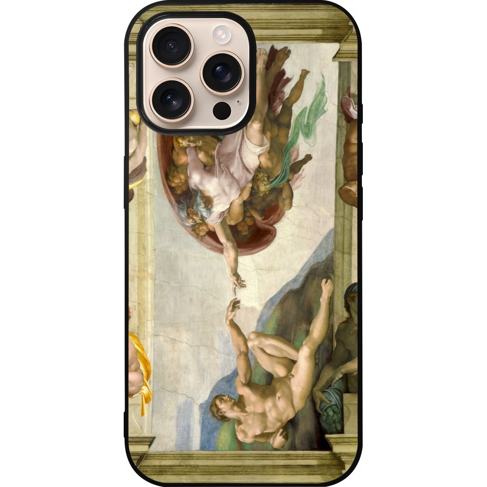 Coque iPhone 16 Pro Max - Silicone rigide noir Tableau art - La Création d’Adam - Michel-Ange