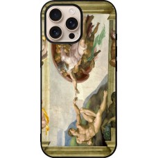 Coque iPhone 16 Pro Max - Silicone rigide noir Tableau art - La Création d’Adam - Michel-Ange
