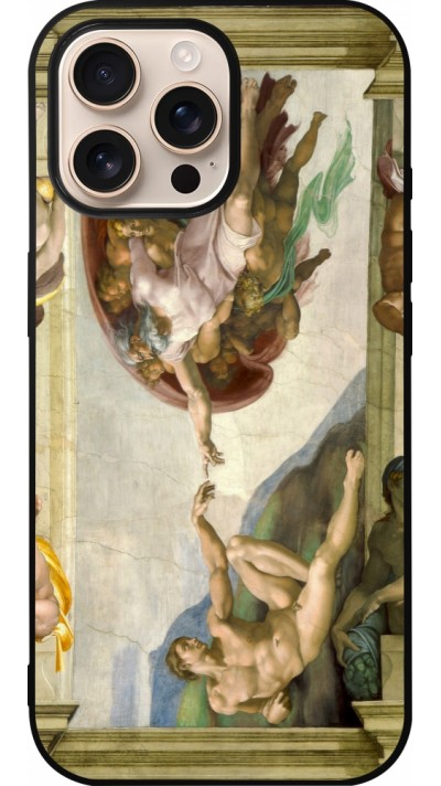 Coque iPhone 16 Pro Max - Silicone rigide noir Tableau art - La Création d’Adam - Michel-Ange