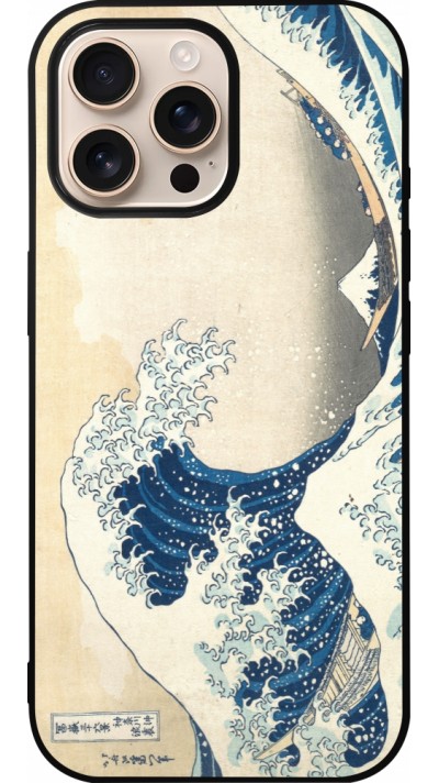 Coque iPhone 16 Pro Max - Silicone rigide noir Tableau art - La Grande Vague de Kanagawa - Hokusai