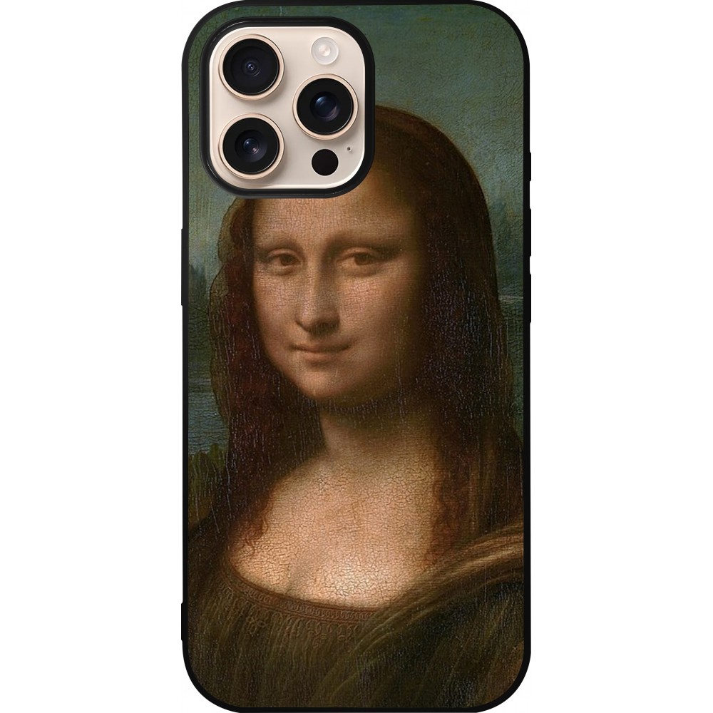 Coque iPhone 16 Pro Max - Silicone rigide noir Tableau art - La Joconde - Léonard de Vinci