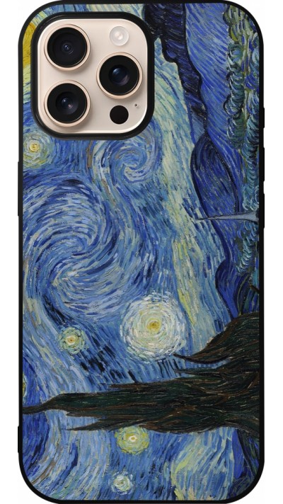 Coque iPhone 16 Pro Max - Silicone rigide noir Tableau art - La Nuit étoilée - Van Gogh