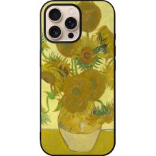 Coque iPhone 16 Pro Max - Silicone rigide noir Tableau art - Les Tournesols - Van Gogh