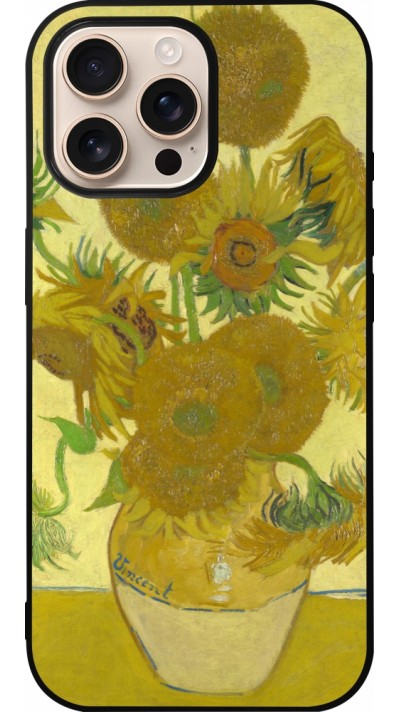 Coque iPhone 16 Pro Max - Silicone rigide noir Tableau art - Les Tournesols - Van Gogh